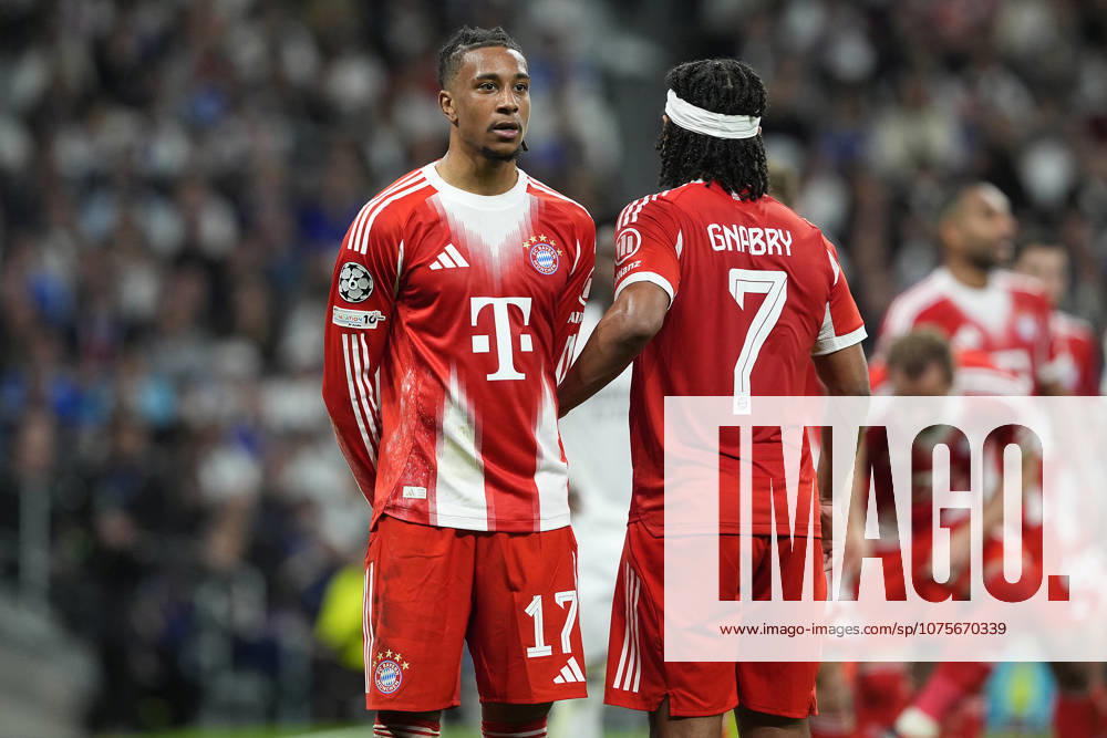 Bayern Munchens Michael Olise (l) and Serge Gnabry during Champions League 2025 2026, Quarter-finals, first Leg match. April 7, 2026 (202604071062)