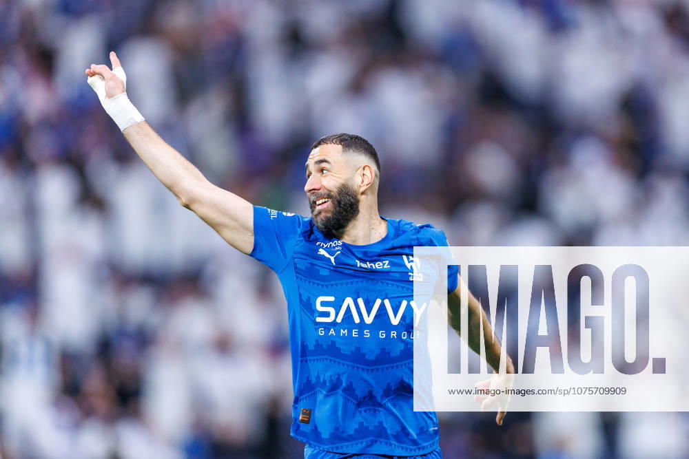 Al Hilal v Al Kholood: Saudi Pro League RIYADH, SAUDI ARABIA - APRIL 08: Karim Benzema of team Al Hilal FC celebrates scoring their second goal during the Saudi Pro League game between Al Hilal and Al Kholood at Kingdom Arena on April 08, 2026 in Riyadh, Saudi Arabia. (Photo by Abdullah Ahmed IMAGO) Riyadh Kingdom Arena Saudi Arabia