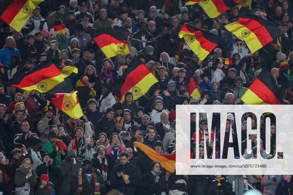 Football, International match, Germany Ghana, MHP Arena Stuttgart , Season 2025 2026 Football fans Fans in the stands Cheering flags Flag Germany flags Germany fans Football fans DFB regulations prohibit any use of photographs as image sequences and or quasi video Baden Württemberg Germany