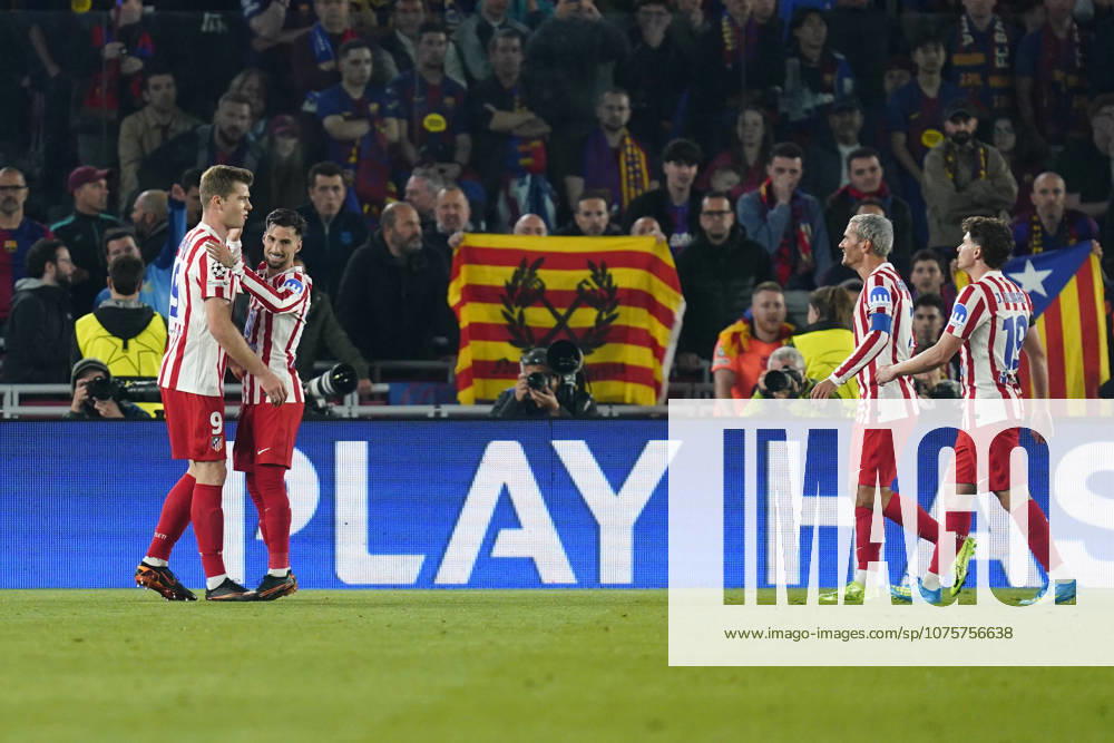 ESP: FC Barcelona, Barca - Atletico de Madrid. UEFA Champions League. Quarter-Finals, first leg. Alexander Sorloth of Atletico de Madrid celebrates the 0-2 during UEFA Champions League match, Quarter-Finals, first leg, between FC Barcelona and Atletico de Madrid played at Spotify Camp Nou Stadium on April 8, 2026 in Barcelona, Spain. kpng