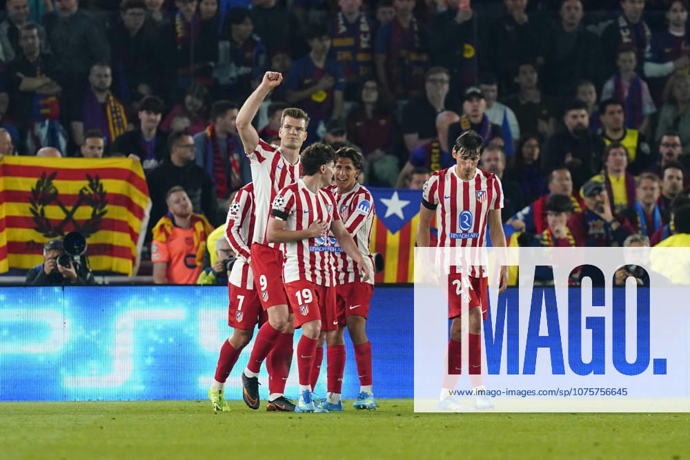 ESP: FC Barcelona, Barca - Atletico de Madrid. UEFA Champions League. Quarter-Finals, first leg. Alexander Sorloth of Atletico de Madrid celebrates the 0-2 during UEFA Champions League match, Quarter-Finals, first leg, between FC Barcelona and Atletico de Madrid played at Spotify Camp Nou Stadium on April 8, 2026 in Barcelona, Spain. kpng