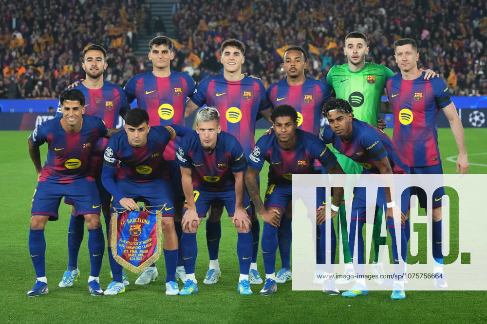 ESP: FC Barcelona, Barca - Atletico de Madrid. UEFA Champions League. Quarter-Finals, first leg. FC Barcelona team group, Mannschaftsbild, Totale during UEFA Champions League match, Quarter-Finals, first leg, between FC Barcelona and Atletico de Madrid played at Spotify Camp Nou Stadium on April 8, 2026 in Barcelona, Spain. kpng