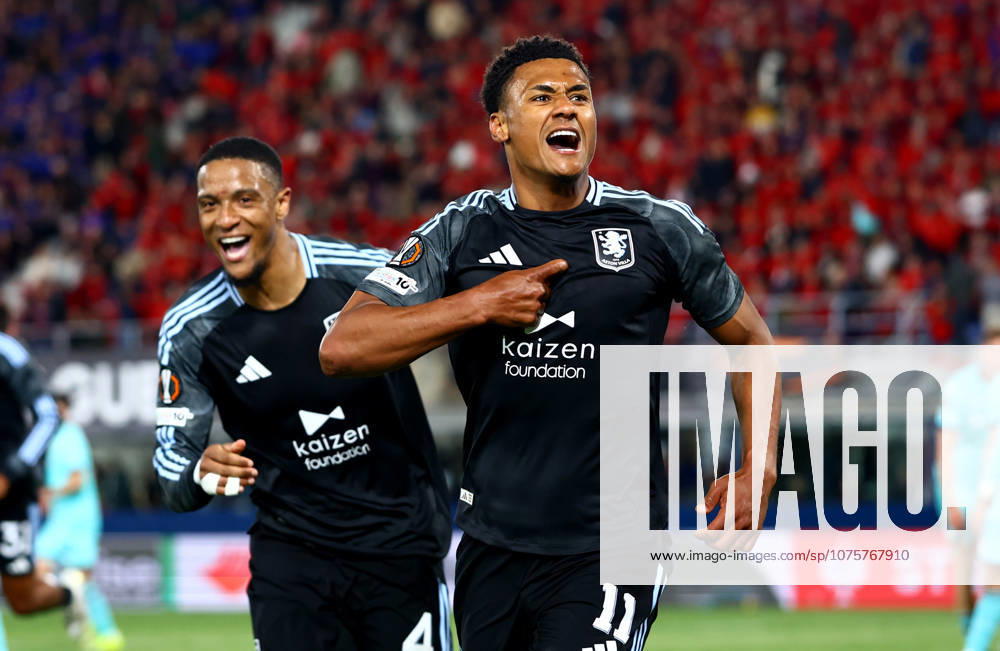 Ollie Watkins of Aston Villa celebrates scoring a goal after making the score 1-3. Bologna v Aston Villa, UEFA Europa League, Quarter Final, First Leg, Football, Renato Dall Ara Stadium, Bologna, Italy - 09 Apr 2026Bologna Renato Dall Ara Stadium Italy