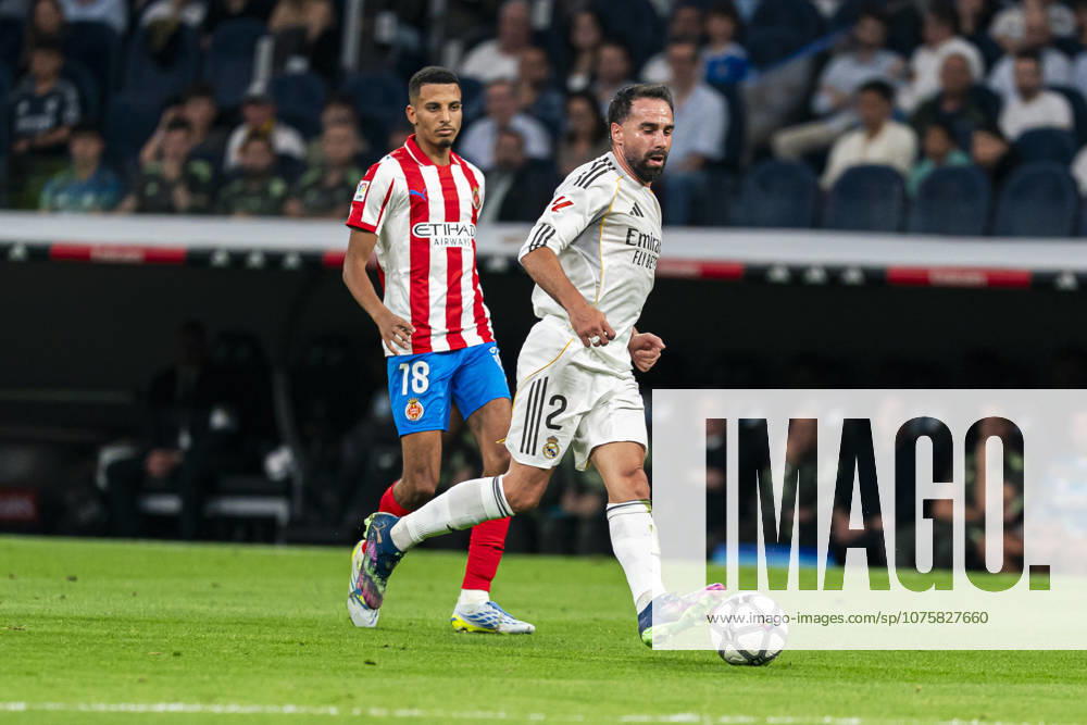 REAL MADRID CF v GIRONA. LA LIGA 2025 2026. ROUND 31. REAL MADRID CF v GIRONA FC. LA LIGA 2025 2026. ROUND 31. Real Madrid CFÂ s Dani Carvajal (r) and Girona FCÂ s Ounahi (l) during La Liga match. April 10, 2026 (ALTERPHOTOS Tomas Garrido) MadridSpain