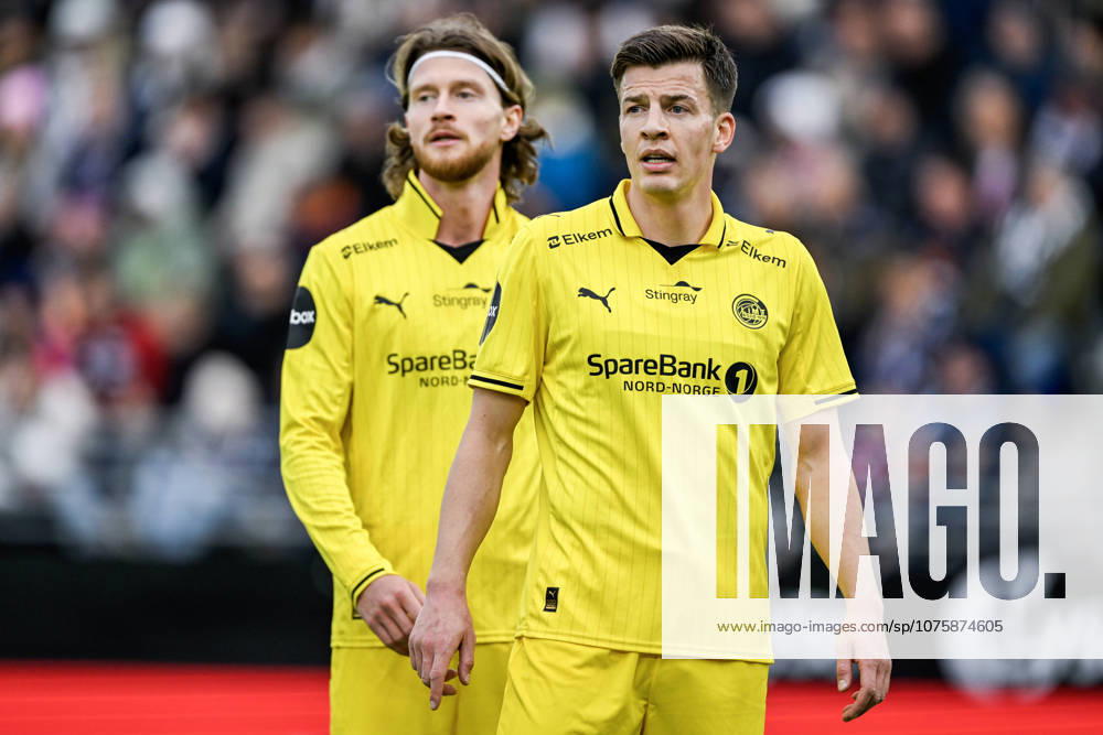 Eliteserien in football 2026 Viking Bodo Glimt Stavanger 20260411 Bodo Glimts Jostein Gundersen and Kasper Hogh during the elite football match between Viking and Bodo Glimt at Lyse Arena in Stavanger Photo Carina Johansen NTB Stavanger Norway RESTRICTED USE FOR BETTING COMPANIES