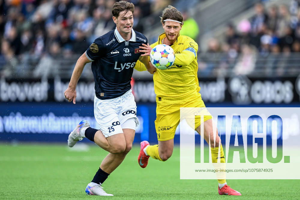 Eliteserien in football 2026 Viking Bodo Glimt Stavanger 20260411 Vikings Henrik Falchener and Bodo Glimts Kasper Hogh during the elite series football match between Viking and Bodo Glimt at Lyse Arena in Stavanger Photo Carina Johansen NTB Stavanger Norway RESTRICTED USE FOR BETTING COMPANIES