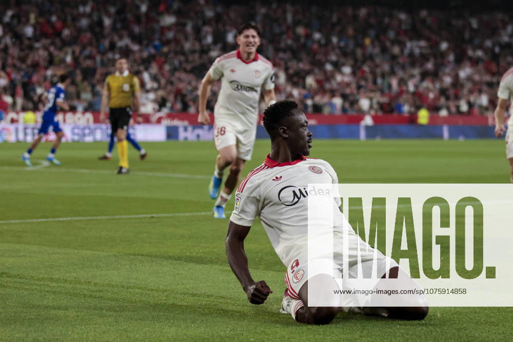 Sevilla FC v Atletico de Madrid - LaLiga EA Sports Akor Adams of Sevilla FC celebrates a goal during the La Liga EA Sports match between Sevilla FC and Atletico de Madrid at Ramon Sanchez Pizjuan in Seville, Spain, on April 11, 2026. Seville Spain