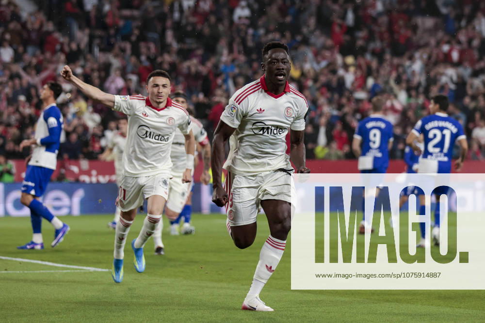 Sevilla FC v Atletico de Madrid - LaLiga EA Sports Akor Adams of Sevilla FC celebrates a goal during the La Liga EA Sports match between Sevilla FC and Atletico de Madrid at Ramon Sanchez Pizjuan in Seville, Spain, on April 11, 2026. Seville Spain