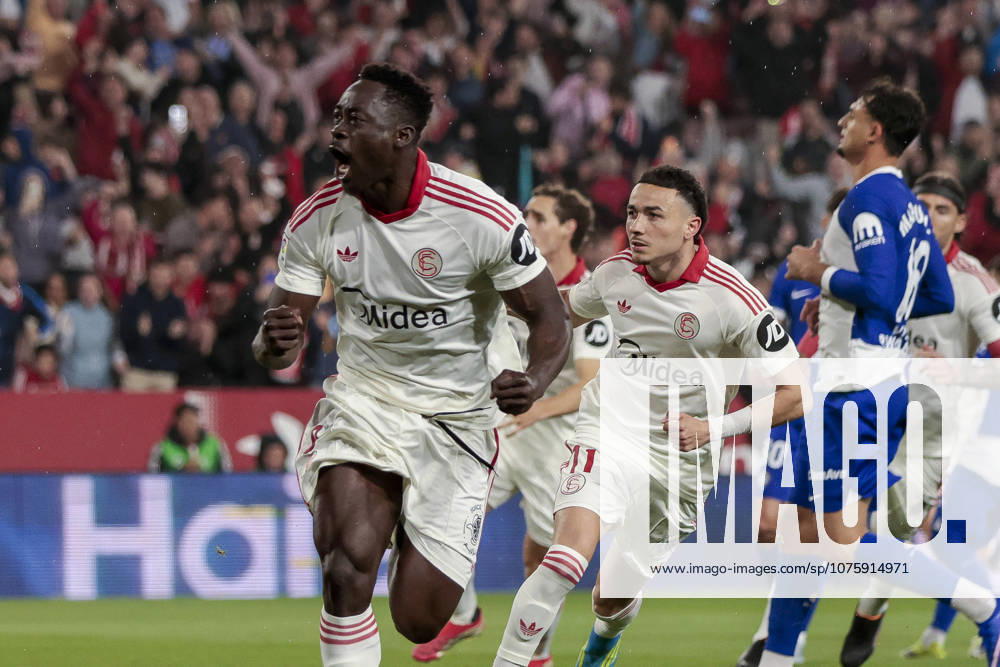 Sevilla FC v Atletico de Madrid - LaLiga EA Sports Akor Adams of Sevilla FC celebrates a goal during the La Liga EA Sports match between Sevilla FC and Atletico de Madrid at Ramon Sanchez Pizjuan in Seville, Spain, on April 11, 2026. Seville Spain