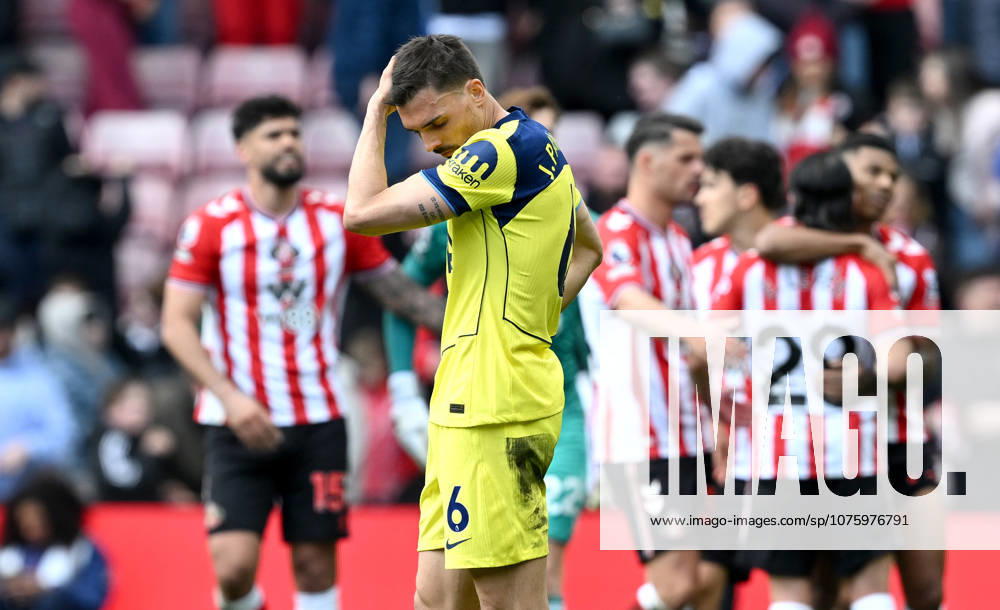Joao Palhinha of Tottenham Hotspur looks dejected at the end of the game as the Sunderland players celebrate Sunderland v Tottenham Hotspur, Premier League, Football, Stadium of Light, Sunderland, UK - 12 Apr 2026Sunderland Stadium of Light United Kingdom