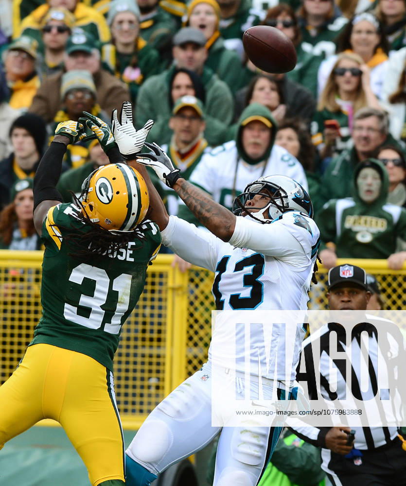 Oct. 19, 2014 - Green Bay, WI, USA - Green Bay Packers cornerback Davon House (31) breaks up a pass meant for Carolina Panthers wide receiver Kelvin Benjamin (13) in the end zone during the fourth quarter on Sunday, Oct. 19, 2014, at Lambeau Field in Green Bay, Wis.