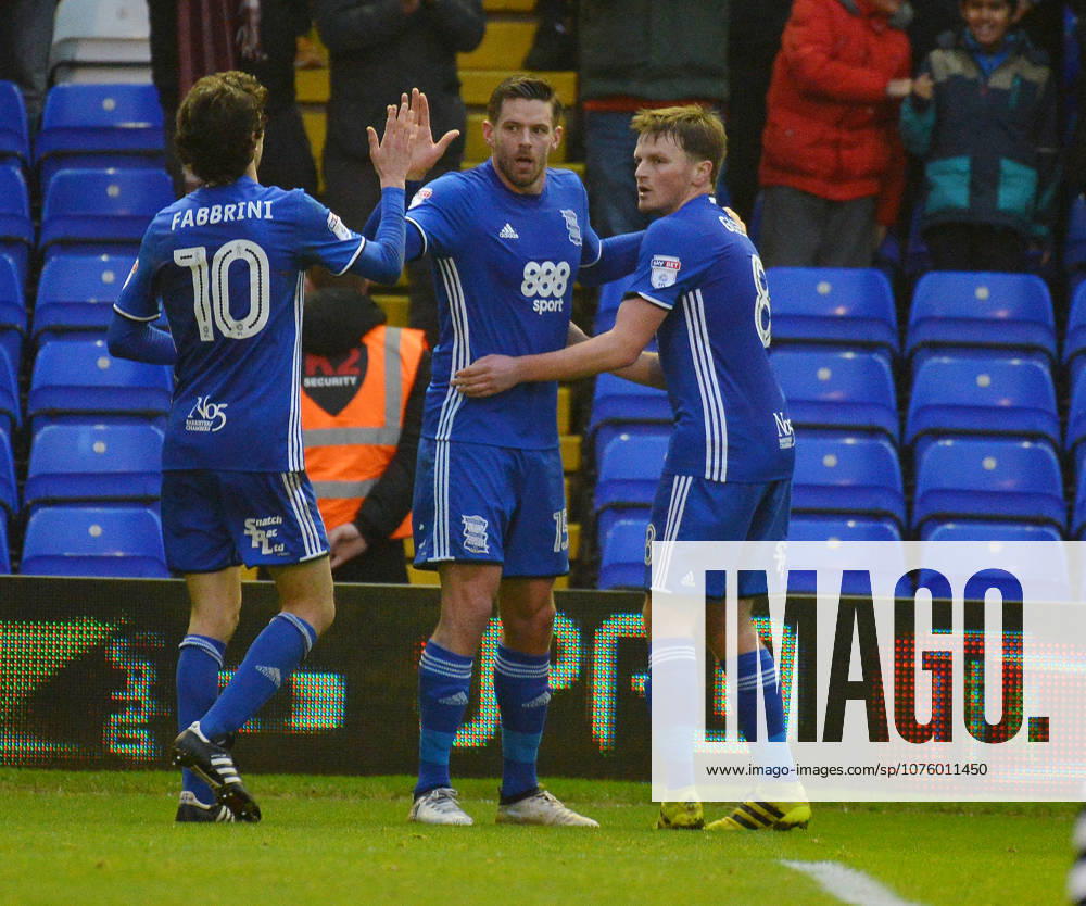 Birmingham City v Newcastle FA Cup St Andrews Stadium Birmingham City v Newcastle United FA Cup Round 3 07 01 2017 Lukas Jutkiewicz (Birmingham City) celebrates with Diego Fabbrini and Stephen Gleeson after scoring equaliser Birmingham England