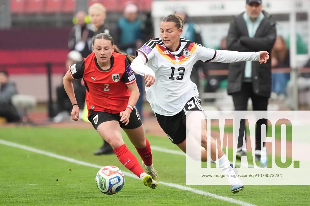 Carlotta Wamser Germany passes Chiara D Angelo Austria Nuremberg 14 04 2026 Germany vs Austria, Max Morlock Stadium, Womens World Cup Qualification