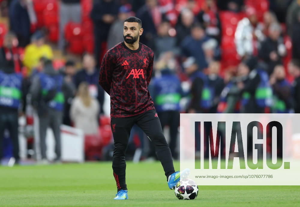 Liverpool, England, 14th April 2026. Mohamed Salah of Liverpool warms up before the Liverpool vs Paris Saint Germain UEFA Champions League quarter final 2nd leg match at Anfield, Liverpool. Picture credit should read: Jessica Hornby Sportimage . SPI_026_JH_Liverpool_PSG SPI-4687-0030