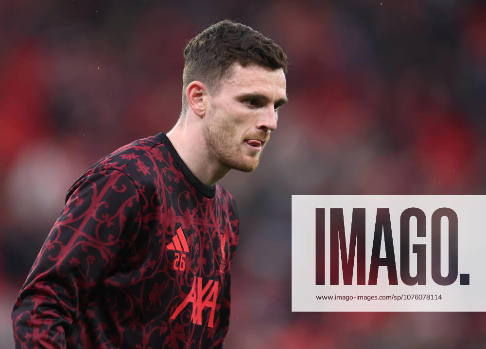 Liverpool, England, 14th April 2026. Andrew Robertson of Liverpool warms up before the Liverpool vs Paris Saint Germain UEFA Champions League quarter final 2nd leg match at Anfield, Liverpool. Picture credit should read: Jessica Hornby Sportimage . SPI_038_JH_Liverpool_PSG SPI-4687-0037
