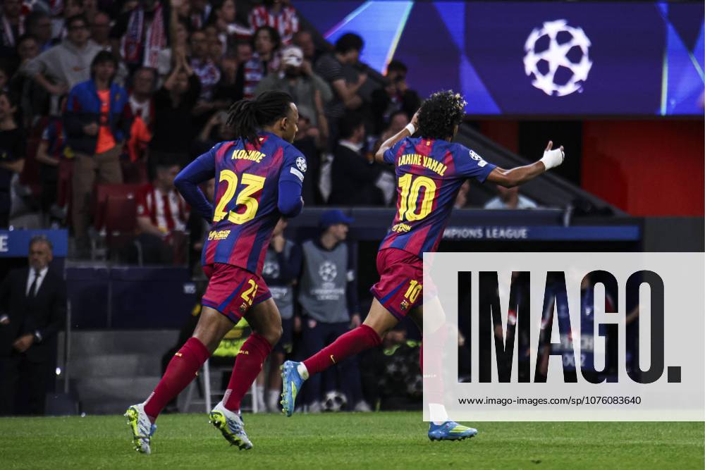 UEFA Champions League quarterfinal second leg soccer match Atletico Madrid vs FC Barcelona, Barca at Riyadh Air Metropolitano stadium in Madrid, Spain. 14 April 2026 Lamine Yamal celebrates a goal 900 Cordon Press 900 CordonxPress LOF - Champions League Atletico Madrid vs FC Barcelona