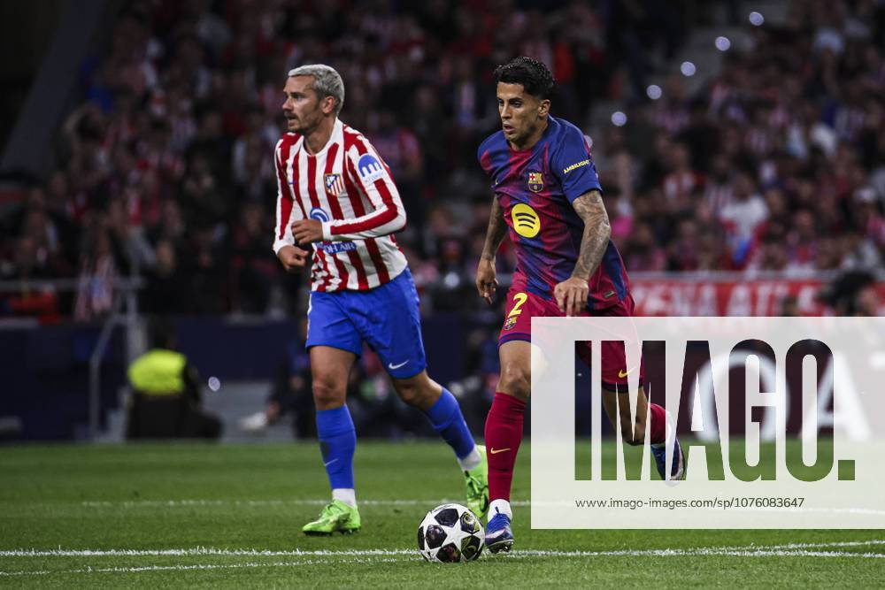 UEFA Champions League quarterfinal second leg soccer match Atletico Madrid vs FC Barcelona, Barca at Riyadh Air Metropolitano stadium in Madrid, Spain. 14 April 2026 Griezmann and Joao Cancelo 900 Cordon Press 900 CordonxPress LOF - Champions League Atletico Madrid vs FC Barcelona