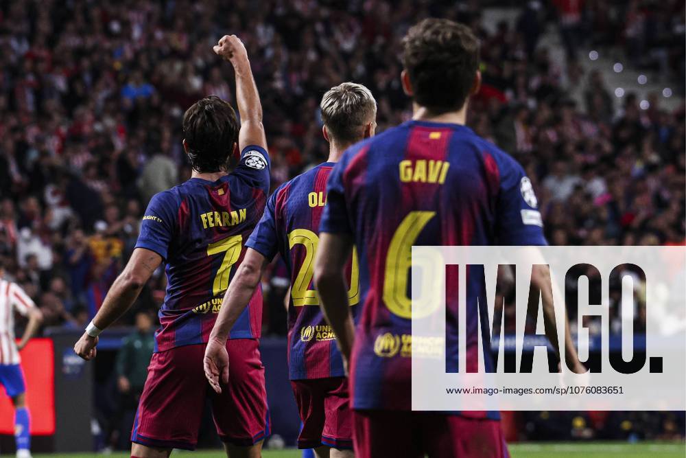 UEFA Champions League quarterfinal second leg soccer match Atletico Madrid vs FC Barcelona, Barca at Riyadh Air Metropolitano stadium in Madrid, Spain. 14 April 2026 Ferran Torres celebrates a goal 900 Cordon Press 900 CordonxPress LOF - Champions League Atletico Madrid vs FC Barcelona