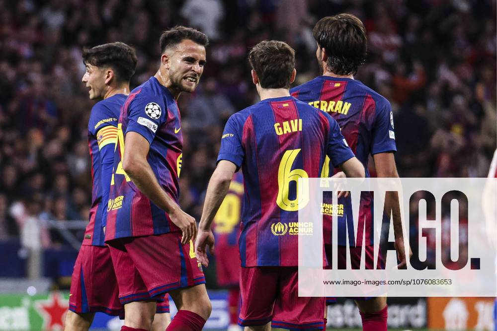 UEFA Champions League quarterfinal second leg soccer match Atletico Madrid vs FC Barcelona, Barca at Riyadh Air Metropolitano stadium in Madrid, Spain. 14 April 2026 Ferran Torres celebrates a goal 900 Cordon Press 900 CordonxPress LOF - Champions League Atletico Madrid vs FC Barcelona