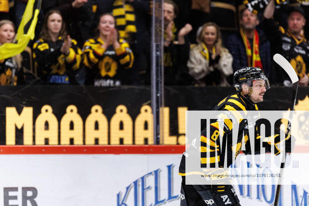 Skellefteas Oliver Okuliar celebrates after 2 0 during the SHL semifinal five between Skelleftea and Lulea on April 15, 2026 in Skelleftea