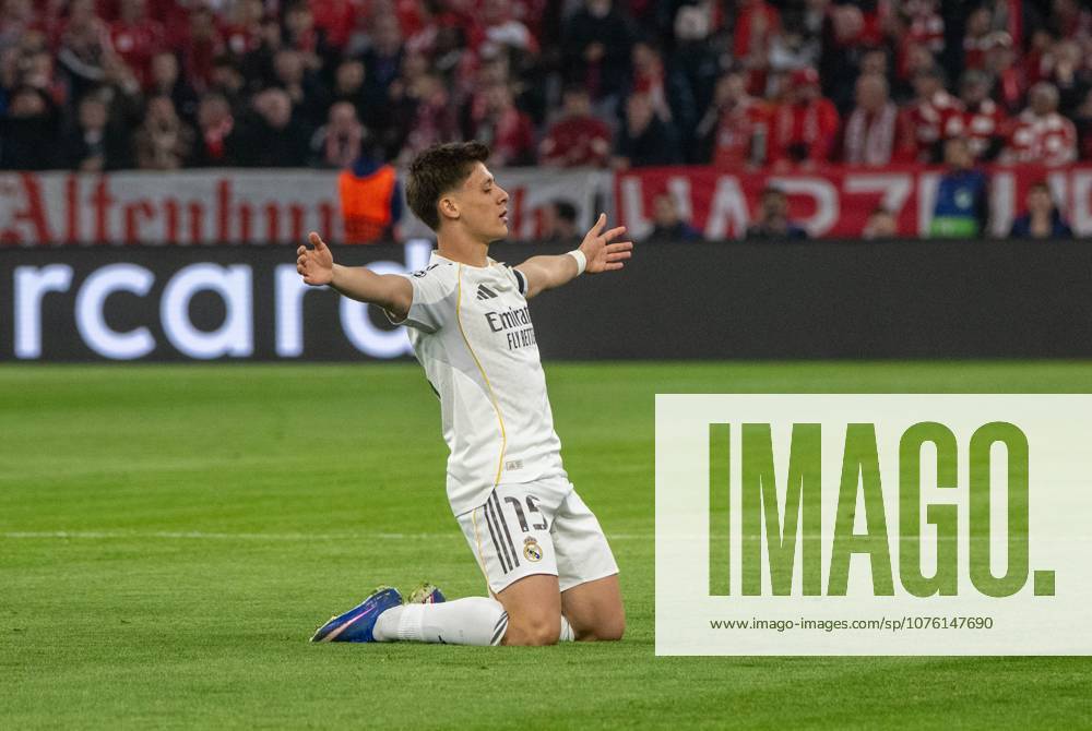 Soccer, Men, 2025 2026 season, Champions League quarter-final, second leg , FC Bayern Munich Real Madrid 4 3 , Arda Güler Real Madrid , Celebration after goal to 0 1, 15 04 2026,