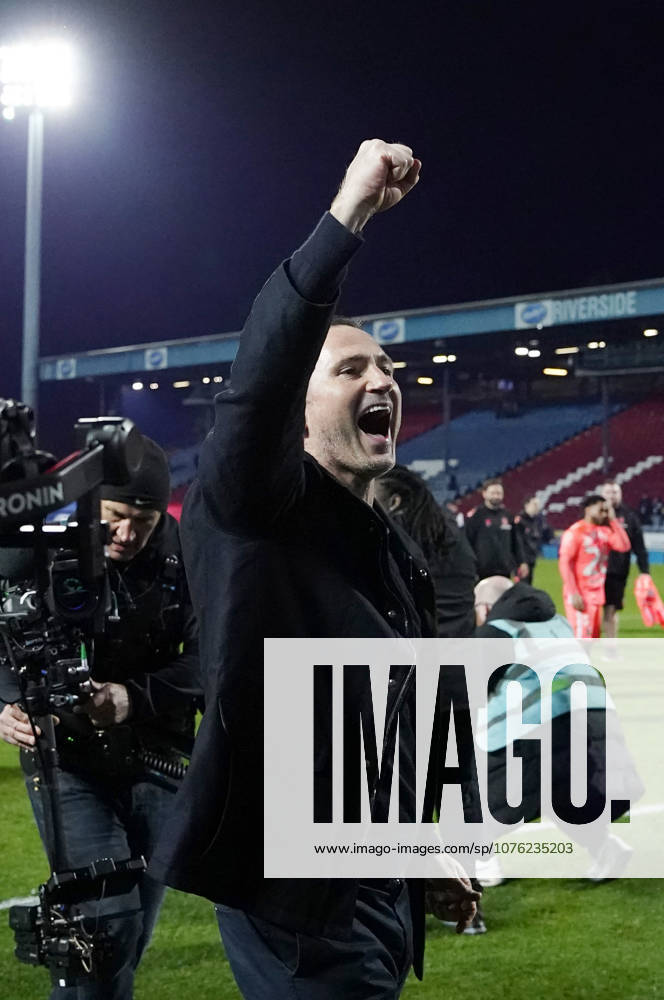 Blackburn, England, 17th April 2026. Frank Lampard manager of Coventry City celebrates promotion to the Premier League during the Blackburn Rovers vs Coventry City Sky Bet Championship match at Ewood Park, Blackburn. Picture credit should read: Andrew Yates Sportimage . SPI_039_AY_BBurn_Cov SPI-4694-0042