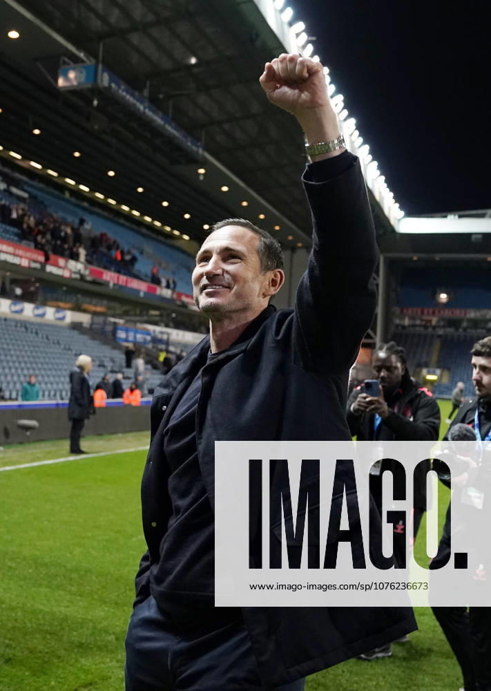 Blackburn, England, 17th April 2026. Frank Lampard manager of Coventry City celebrates Promotion to the Premier League during the Blackburn Rovers vs Coventry City Sky Bet Championship match at Ewood Park, Blackburn. Picture credit should read: Andrew Yates Sportimage . SPI_058_AY_BBurn_Cov SPI-4694-0060
