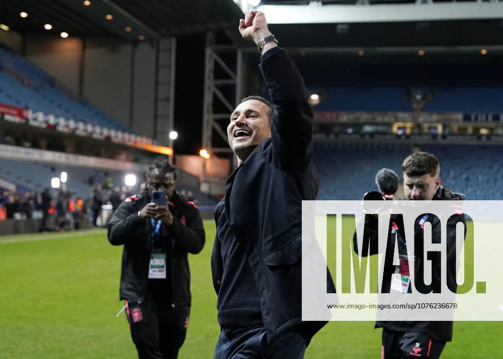 Blackburn, England, 17th April 2026. Frank Lampard manager of Coventry City celebrates Promotion to the Premier League during the Blackburn Rovers vs Coventry City Sky Bet Championship match at Ewood Park, Blackburn. Picture credit should read: Andrew Yates Sportimage . SPI_059_AY_BBurn_Cov SPI-4694-0061