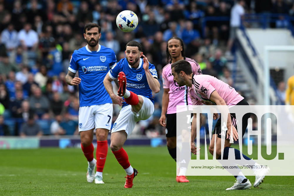 Portsmouth v Leicester City, EFL Sky Bet Championship Conor Chaplin (36) of Portsmouth on the attack during the EFL Sky Bet Championship match between Portsmouth and Leicester City at Fratton Park, Portsmouth, UK on 18 April 2026. Portsmouth Fratton Park Hampshire UK Editorial use only DataCo restrictions apply See www.football-dataco.com ,