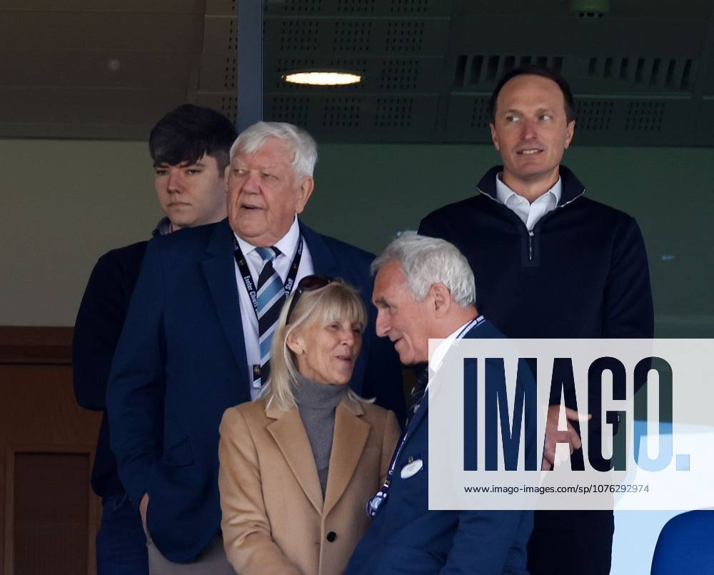 Tony Rowe (left) the Exeter Chiefs Chairman with Ryan Caswell, chief executive of Cannae Holdings who are understood to be planning to invest in the club Exeter Chiefs v Northampton Saints, Rugby Union, Gallagher Prem, Sandy Park, Exeter, UK