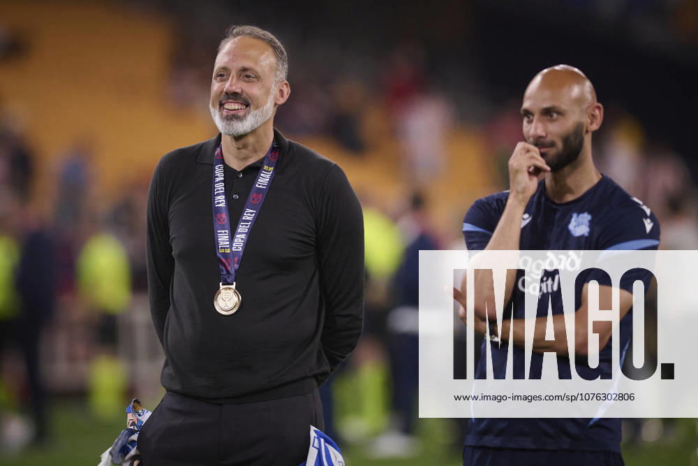 Real Sociedad s coach Pellegrino Matarazzo celebrates the victory in the Spanish King s Cup Final match. April 18, 2026. (20260418165)