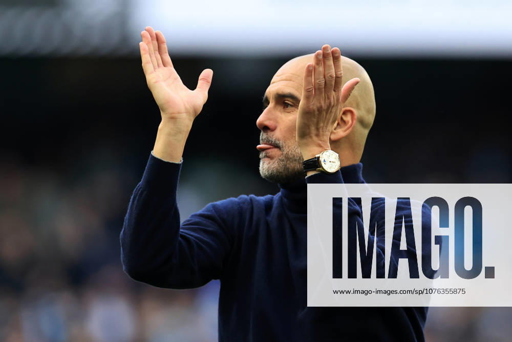 19th April 2026; Etihad Stadium, Manchester, Lancashire, England; Premier League Football, Manchester City versus Arsenal ; Manchester City manager Pep Guardiola celebrates at full time DavidxBlunsden