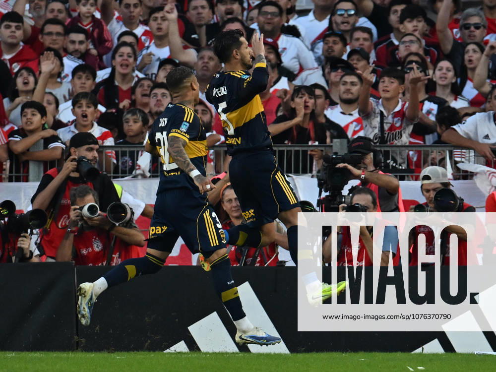 Torneo Apertura Mercado Libre 2026 match between River Plate and Boca Juniors BUENOS AIRES, ARGENTINA - APRIL 19: Leandro Paredes of Boca Juniors celebrate after scoring his team first goal during a Torneo Apertura Mercado Libre 2026 match between River Plate and Boca Juniors at Mas Monumental Antonio Vespucio Liberti Stadium on April 19, 2026 in Buenos Aires, Argentina. Buenos Aires Buenos Aires Buenos Aires Argentina