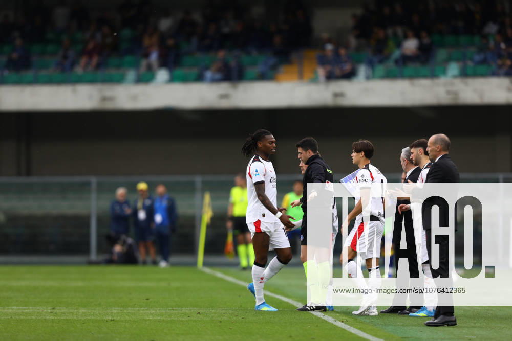RAFAEL LEAO of AC Milan on Matchday 33 of 38 of the Serie A 2025 26 between HELLAS VERONA and AC MILAN at the Bentegodi Stadium in Verona, Italy. AC Milan edged out rock-bottom Hellas Verona in a narrow 1-0 win, moving the Rossoneri into second spot of the Serie A behind Inter Milan and ahead of Napoli. Soccer 2026: Hellas Verona 0:1 AC Milan - ZUMAc179 20260419_zep_c179_053