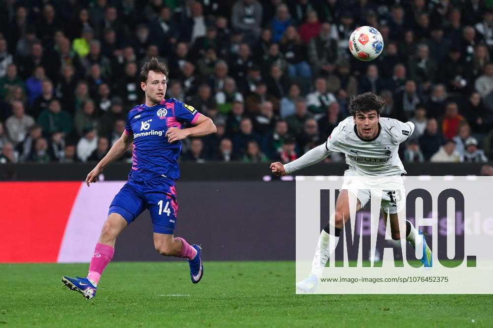 Giovanni Reyna Borussia Moenchengladbach , William Boving Mainz 05 , v re 19 04 2026, Soccer 1 Bundesliga, Season 2025 2026, 30 Matchday, Borussia Mönchengladbach FSV Mainz 05 1 1 DFL regulations prohibit any use of photographs as image sequences and or quasi video Moenchengladbach Borussia Park Nordrhein Westfalen Germany Team2