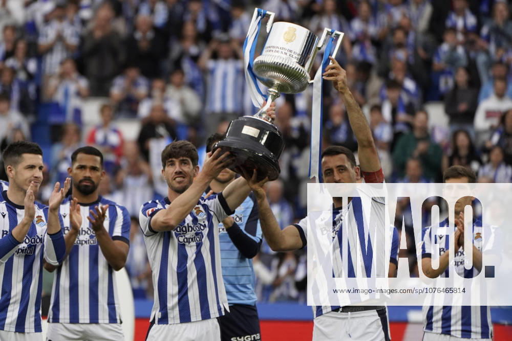 Mikel Oyarzabal of Real Sociedad and Aritz Elustondo of Real Sociedad seen during LaLiga EA Sports game between teams of Real Sociedad and Getafe CF (Mickael Ducint Ball Raw Images) San Sebastian Estadio Anoeta Spain