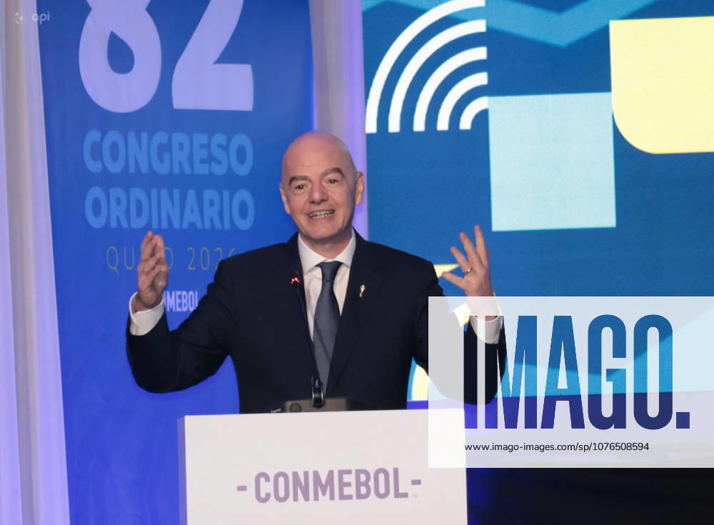 GIANNI INFANTINO VISITS FIFA CONMEBOL CONGRESS April 23, 2026 FIFA President Gianni Infantino was invited by Alejandro Dominguez of Conmebol during the 82nd Congress of the sports entity QUITO PICHINCHA ECUADOR