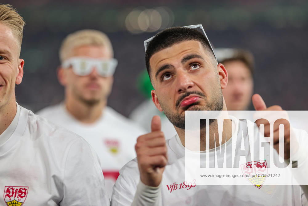 GER, Stuttgart, VfB Stuttgart vs SC Freiburg, DFB Pokal, Football, DFB, 2025 2026 season, MHP Arena, semi-final in picture VfB Stuttgart win 2 1 on goals and advance to the DFB Pokal final after beating SC Freiburg , Cheers, joy and emotions after the win, Deniz Undav VfB Stuttgart 26 DFB DFL REGULATIONS PROHIBIT ANY USE OF PHOTOGRAPHS AS IMAGE SEQUENCES AND OR QUASI VIDEO