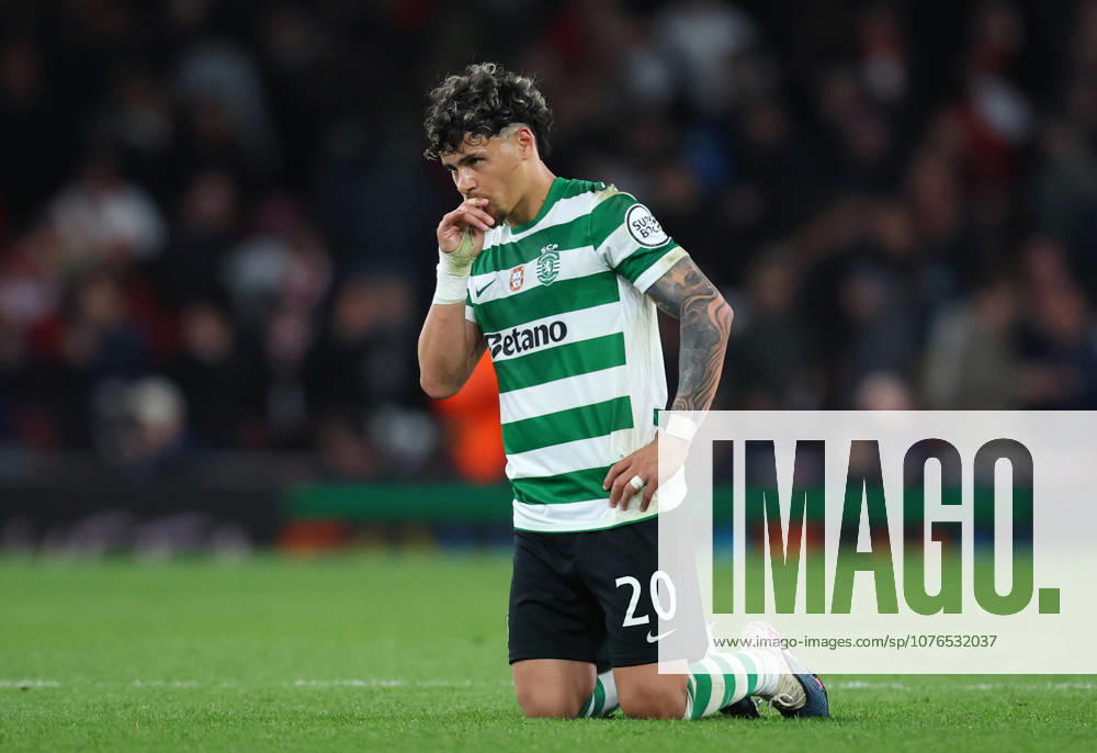 Arsenal FC v Sporting Clube de Portugal - UEFA Champions League 2025 26 Quarter-Final Second Leg Maximiliano Araujo of Sporting Clube de Portugal reacts after the UEFA Champions League 2025 26 Quarter-Final Second Leg match between Arsenal FC and Sporting Clube de Portugal at Arsenal Stadium on April 15, 2026 in London, England. WARNING! This Photograph May Only Be Used For Newspaper And Or Magazine Editorial Purposes. May Not Be Used For Publications Involving 1 player, 1 Club Or 1 Competition Without Written Authorisation From Football DataCo Ltd. For Any Queries, Please Contact Football DataCo Ltd on +44 (0) 207 864 9121 London Arsenal Stadium England United Kingdom