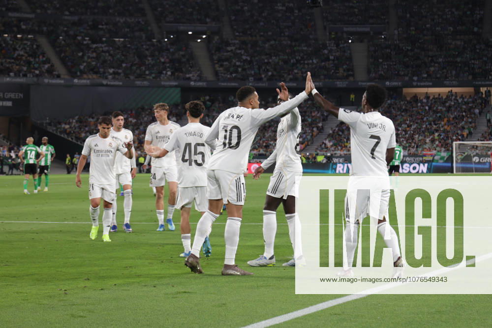 ESP LaLiga EA Sports Round 32 Real Betis v Real Madrid Vinicius Junior and Kylian Mbappe celebrating goal of Real Madrid 0 1 LaLiga EA Sports, between Real Betis v Real Madrid played at La Cartuja Stadium, Seville on April 24, 2026 in Spain Sevilla Spain Soccer