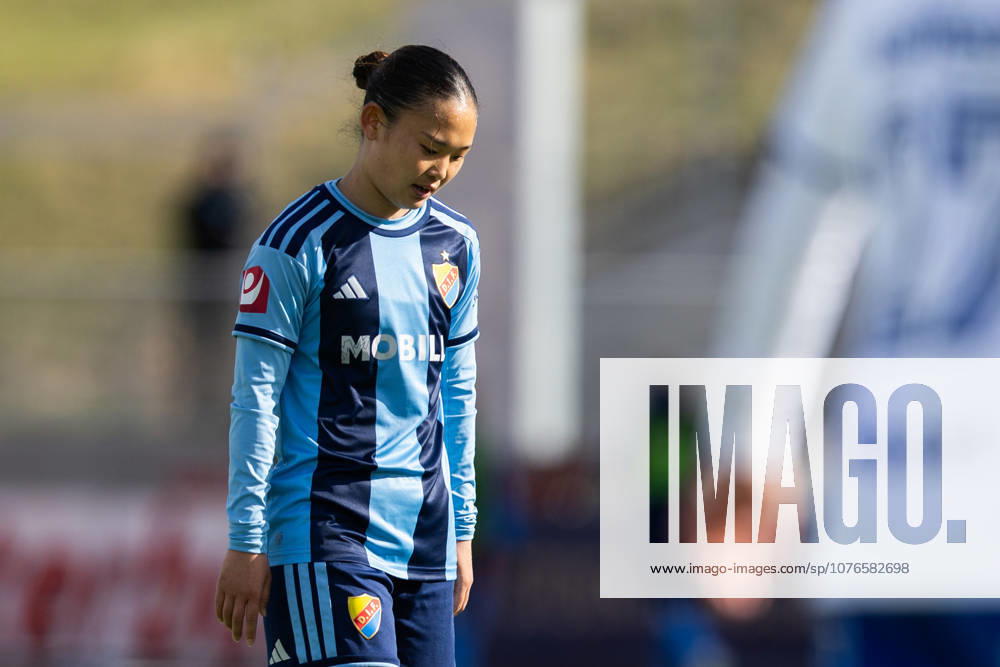 Djurgardens Urara Watanabe dips during the football match in Damallsvenskan between Djurgarden and IFK Norrköping on April 25, 2026 in Stockholm