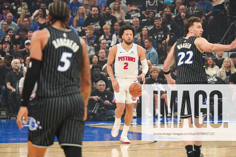 Detroit Pistons at Orlando Magic, Orlando, Florida, USA Orlando, Florida, USA, April 25, 2026, Detroit Pistons guard Cade Cunningham 2 moving upcourt at the Kia Center.