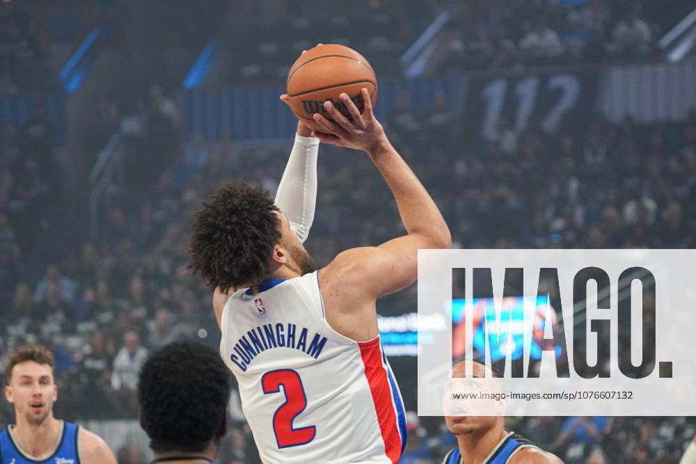 Detroit Pistons at Orlando Magic, Orlando, Florida, USA Orlando, Florida, USA, April 25, 2026, Detroit Pistons guard Cade Cunningham 2 shooting a three at the Kia Center.