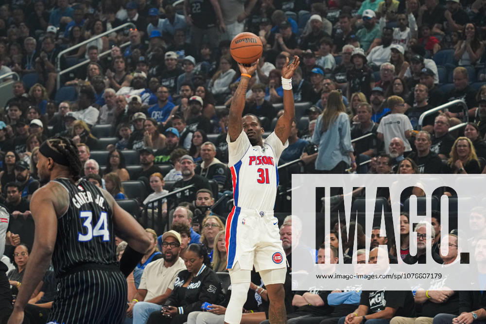 Detroit Pistons at Orlando Magic, Orlando, Florida, USA Orlando, Florida, USA, April 25, 2026, Detroit Pistons guard Javonte Green 31 shooting a three at the Kia Center.