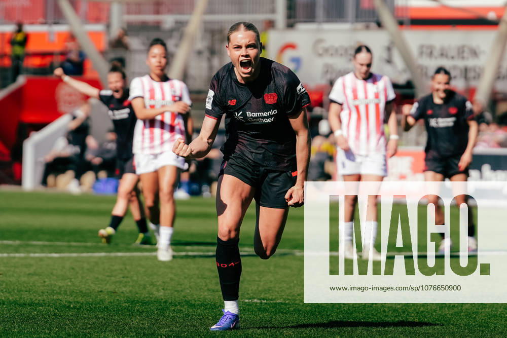 Women, Football, Google Pixel Frauen Bundesliga, Season 2025 2026, Bayer 04 Leverkusen - SC Freiburg, Matchday 23 Cornelia Kramer 7 von Bayer 04 Leverkusen goal celebration for the 3:0 goal with penalty Leverkusen Ulrich-Haberland-Stadion NRW Deutschland