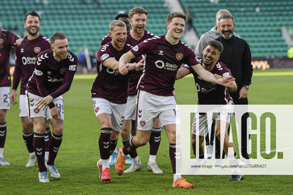 Hibernian v Heart of Midlothian William Hill Premiership Blair Spittal of Heart of Midlothian celebrates his sides win at full time during the William Hill Premiership match at Easter Road, Edinburgh 26 04 2026 UK Newspapers OUT
