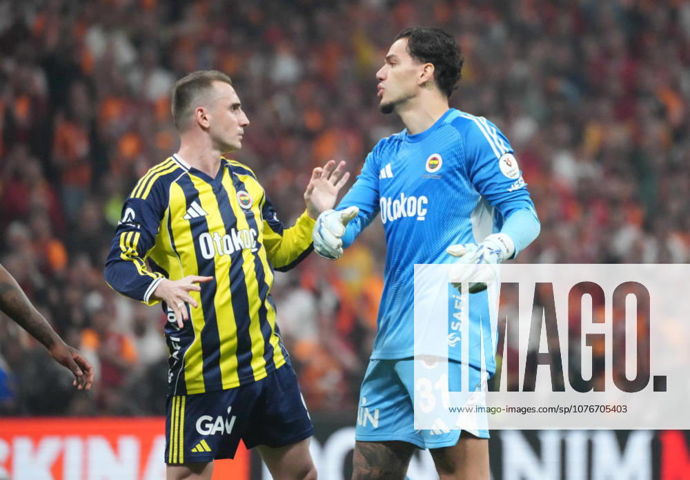 Goalkeeper Ederson and Kerem Akturkoglu of Fenerbahce during the Trendyol Super League match between Galatasaray SK and Fenerbahce SK at Rams Park Stadium on April 26, 2026 in Istanbul, Turkey. Istanbul Turkey