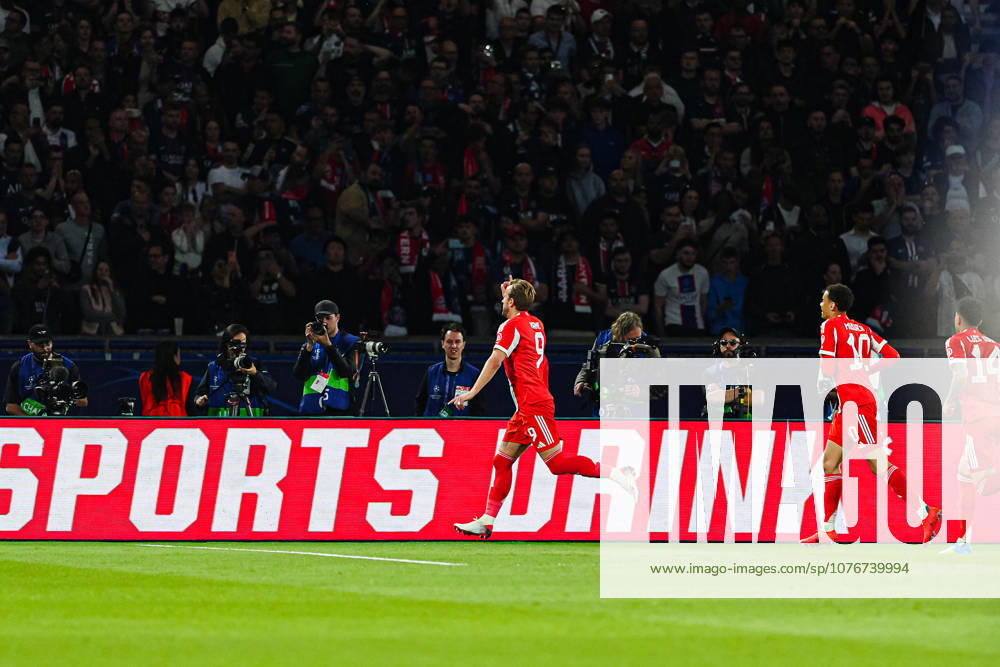 Goal celebration after scoring 0 1 from penalty kick Harry Kane FC Bayern Munich, 09 FRA, Paris St Germain vs FC Bayern Munich, Football, UEFA Champions League, Semi-final, 2025 2026 season, 28 04 2026 FRA, Paris St Germain vs FC Bayern Munich, Football, UEFA Champions League, Semi-final, 2025 2026 season, 28 04 2026 Paris