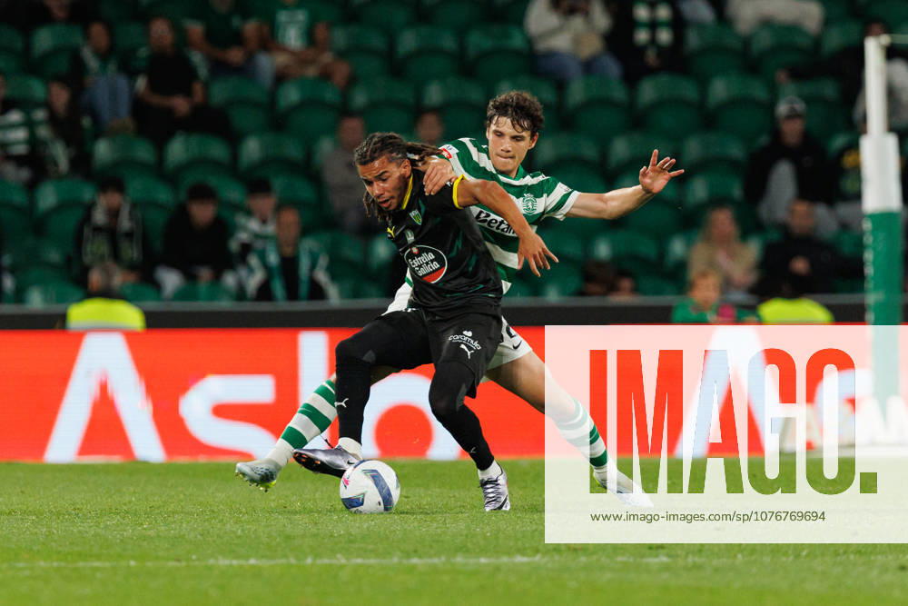 Eduardo Quaresma and Makan Aiko seen during Liga Portugal game between teams of Sporting CP and FC Tondela at Estadio Jose Alvalade (Luis Loureiro Ball Raw Images PT) Lisbon Estadio Jose Alvalade Portugal