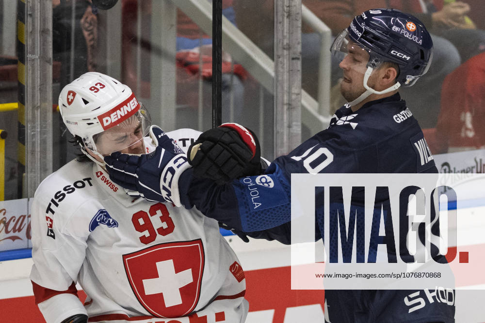 Czech Hockey Games, part of Euro Hockey tour series match Switzerland vs Finland in Ceske Budejovice, May 2, 2026. From left Theo Rochette of Switzerland, Topias Vilen of Finland. (CTKxPhoto VaclavxPancer) CTKPhotoP2026050202573 CTKPhotoP2026050202573
